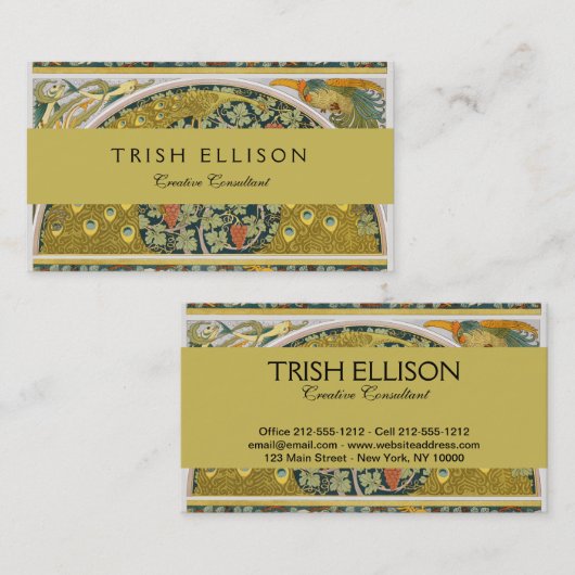 Carte De Visite Peacock Art Nouveau Style rond design complexe (Devant / Derrière)