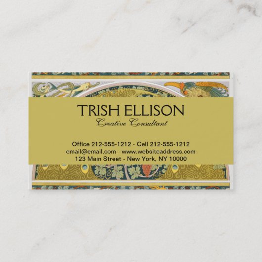 Carte De Visite Peacock Art Nouveau Style rond design complexe (Dos)