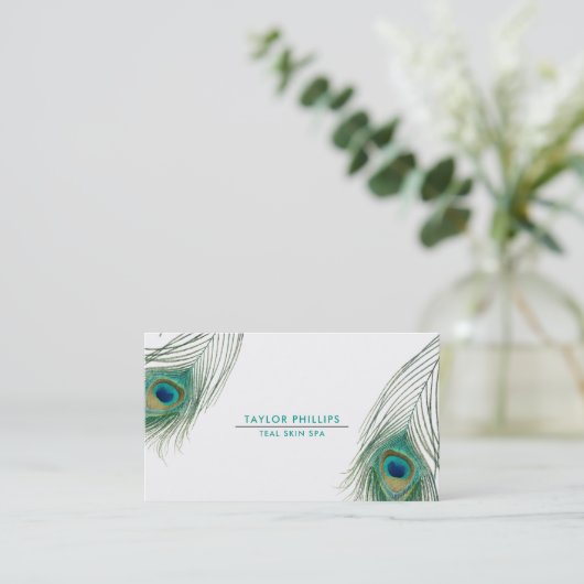 Carte De Visite Peacock Feather Boho Élégant (Debout devant)