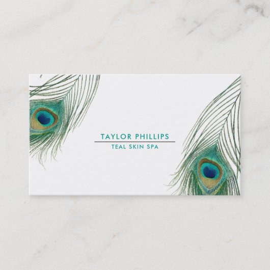 Carte De Visite Peacock Feather Boho Élégant (Devant)