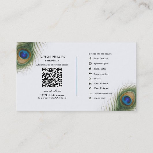 Carte De Visite Peacock Feather Boho Élégant (Dos)