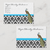 Carte De Visite Peacock noir blanc Damas brillant Aqua Trier (Devant / Derrière)