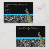 Carte De Visite Peacock noir blanc Damas brillant Aqua Trier (Devant / Derrière)