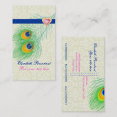 Carte De Visite Peacock plumes bleu chaud rose oeil attrayant (Devant / Derrière)