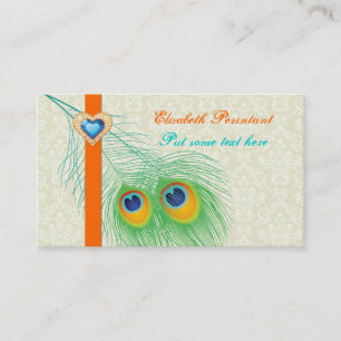 Carte De Visite Peacock plumes turquoise orangé attirant oeil