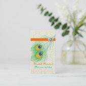 Carte De Visite Peacock plumes turquoise orangé attirant oeil (Debout devant)