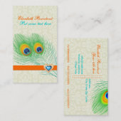 Carte De Visite Peacock plumes turquoise orangé attirant oeil (Devant / Derrière)