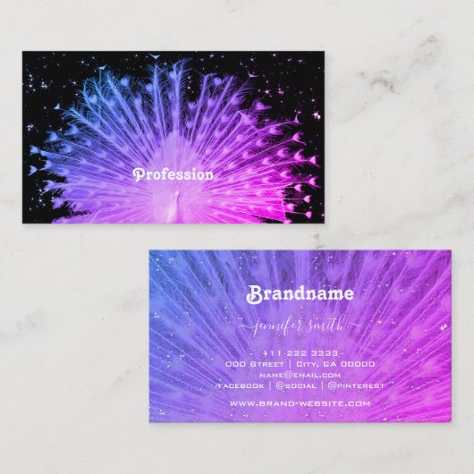 Carte De Visite Peacock rose violet exceptionnel sur noir (Devant / Derrière)