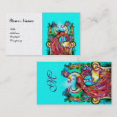 Carte De Visite PEACOCKS EN AMOUR MONOGRAM Bleu Rouge Mariage blan (Devant / Derrière)