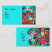 Carte De Visite PEACOCKS EN AMOUR MONOGRAM, bleu rouge turquase (Devant / Derrière)