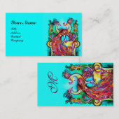 Carte De Visite PEACOCKS EN AMOUR MONOGRAM, bleu rouge turquase (Devant / Derrière)