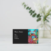 Carte De Visite PEACOCKS EN AMOUR MONOGRAM, bleu turquoise rouge n (Debout devant)