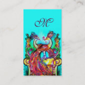Carte De Visite PEACOCKS EN AMOUR MONOGRAM, bleu turquoise rouge n (Dos)