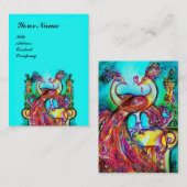 Carte De Visite PEACOCKS EN AMOUREUX Rouge Bleu Turquoise Mariage (Devant / Derrière)