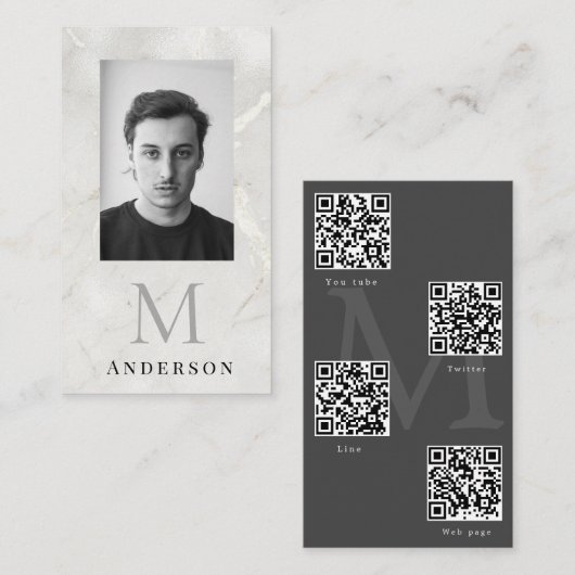 Carte De Visite Pearl Marble Masculine photo qrcode (Devant / Derrière)