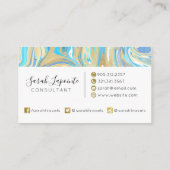 Carte De Visite Pearlescent Aqua & Gold en marbre liquide (Dos)