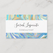 Carte De Visite Pearlescent Aqua & Gold en marbre liquide (Devant)