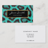 Carte De Visite Peau d'animal turquoise, léopard, feuille d'or de (Devant / Derrière)