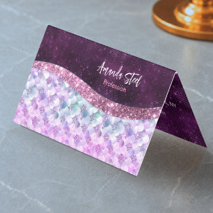 Carte De Visite Peau de sirène rose argent faux strass monogramme