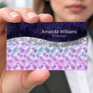 Carte De Visite Peau de sirène violet argent faux paillettes monog