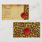 CARTE DE VISITE PEAU LÉOPARDE, PARCHEMENT DE SCEAU DE CIRE ROUGE M (Devant / Derrière)