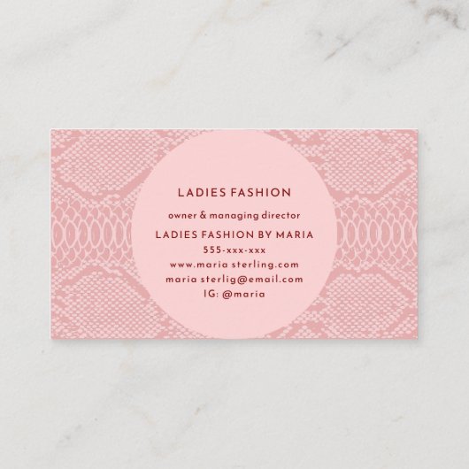 Carte de visite Peau Python rose clair (Dos)