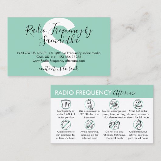 Carte De Visite Peau radio-fréquence Serrer le vert après soins (Devant / Derrière)
