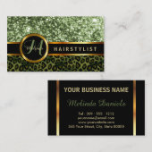 Carte De Visite Peau verte de parties scintillantes et de léopard (Devant / Derrière)