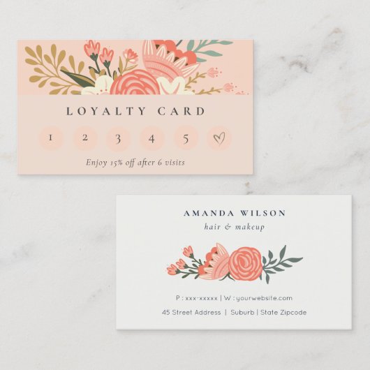 Carte De Visite Pêche Chic Orange Blush Ambrosia Fidélité Florale (Devant / Derrière)