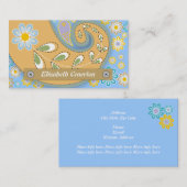 Carte De Visite Pêche rétro, motif cachemire bleu floral (Devant / Derrière)