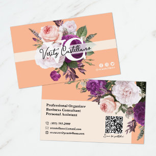 Carte De Visite Pêcher Fuzz Roses Vintages Floral Simple Personnel