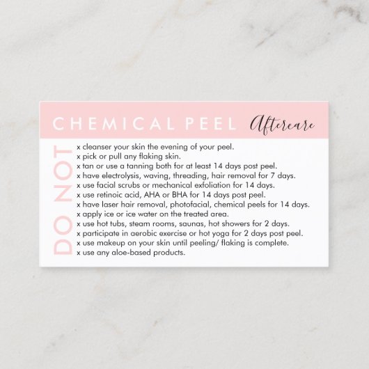 Carte De Visite Peel chimique évite les conseils de soins postérie (Dos)
