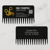 Carte De Visite Peigne en Or | Coiffeur | Code QR (Devant / Derrière)