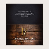 Carte De Visite Peigne et ciseaux en cuir de barbier (Extérieur déplié)