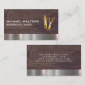 Carte De Visite Peigne or et ciseaux Découpe en métal bois (Devant / Derrière)