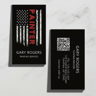 Carte De Visite Peintre de code QR moderne Drapeau américain