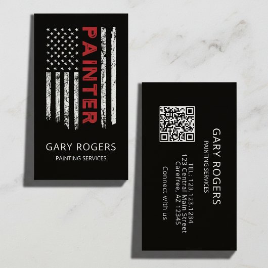 Carte De Visite Peintre de code QR moderne Drapeau américain