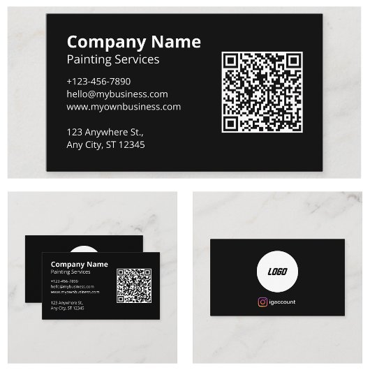 Carte De Visite Peintre de code QR scannable noir