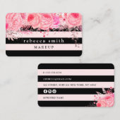 Carte De Visite Peintre de maquillage à rayures noires florales (Devant / Derrière)