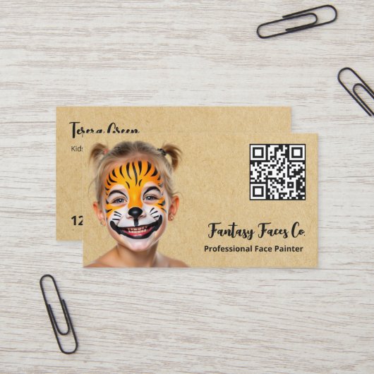 Carte De Visite Peintre de visage QR (Devant/Arrière en situation)