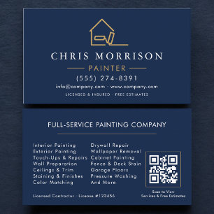 Carte de visite Peintre en bâtiment Bleu Nuit Or C