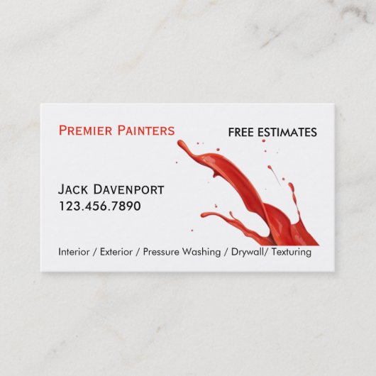 Carte De Visite Peintre professionnel simple Red Splash (Devant)
