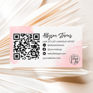 Carte De Visite Peinture à cheveux rose brosse logo photo code qr