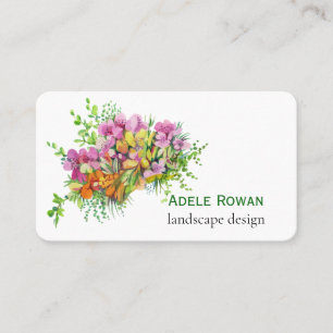 Carte De Visite Peinture à l'aquarelle de fleurs roses et oranges
