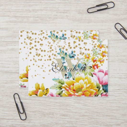 Carte De Visite peinture à l'aquarelle florale et oeuvres d'art de (Devant/Arrière en situation)