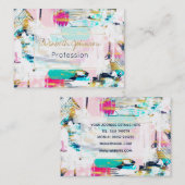 Carte De Visite Peinture à pinceau bleu rose et or (Devant / Derrière)