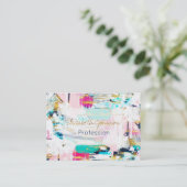 Carte De Visite Peinture à pinceau bleu rose et or (Debout devant)