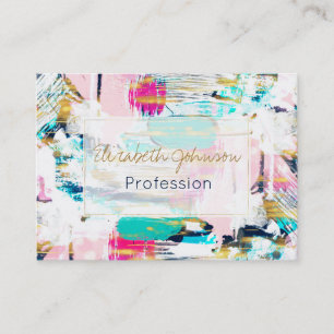 Carte De Visite Peinture à pinceau bleu rose et or