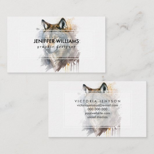 Carte De Visite Peinture aquarelle Wolf (Devant / Derrière)