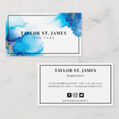 Carte De Visite Peinture Bleu Or Splatter Professional (Devant / Derrière)